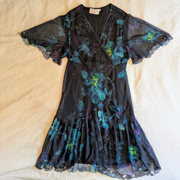 Witchy distressed ghostly ethereal sheer floaty halloween costume wrap dress - Picture 1 of 7